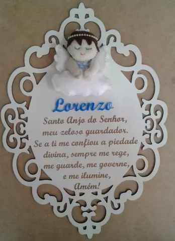 Placa Oração de Santo Anjo com nome 